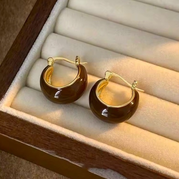 Zara Jewelry - ✨ Chunky Brown Enamel Hoop Earrings
